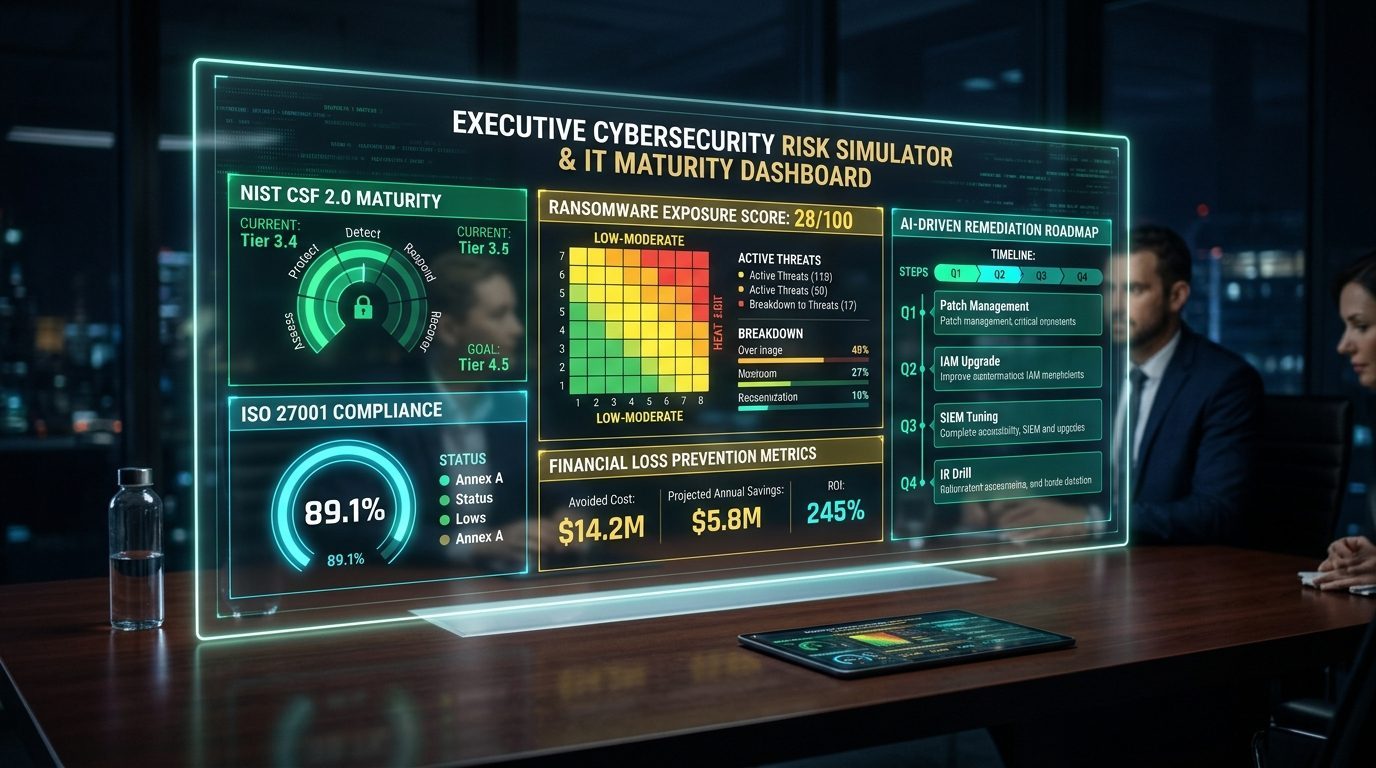 Simulateur de Risque Cyber & Maturite IT — Dashboard Executif NIST & ISO 27001